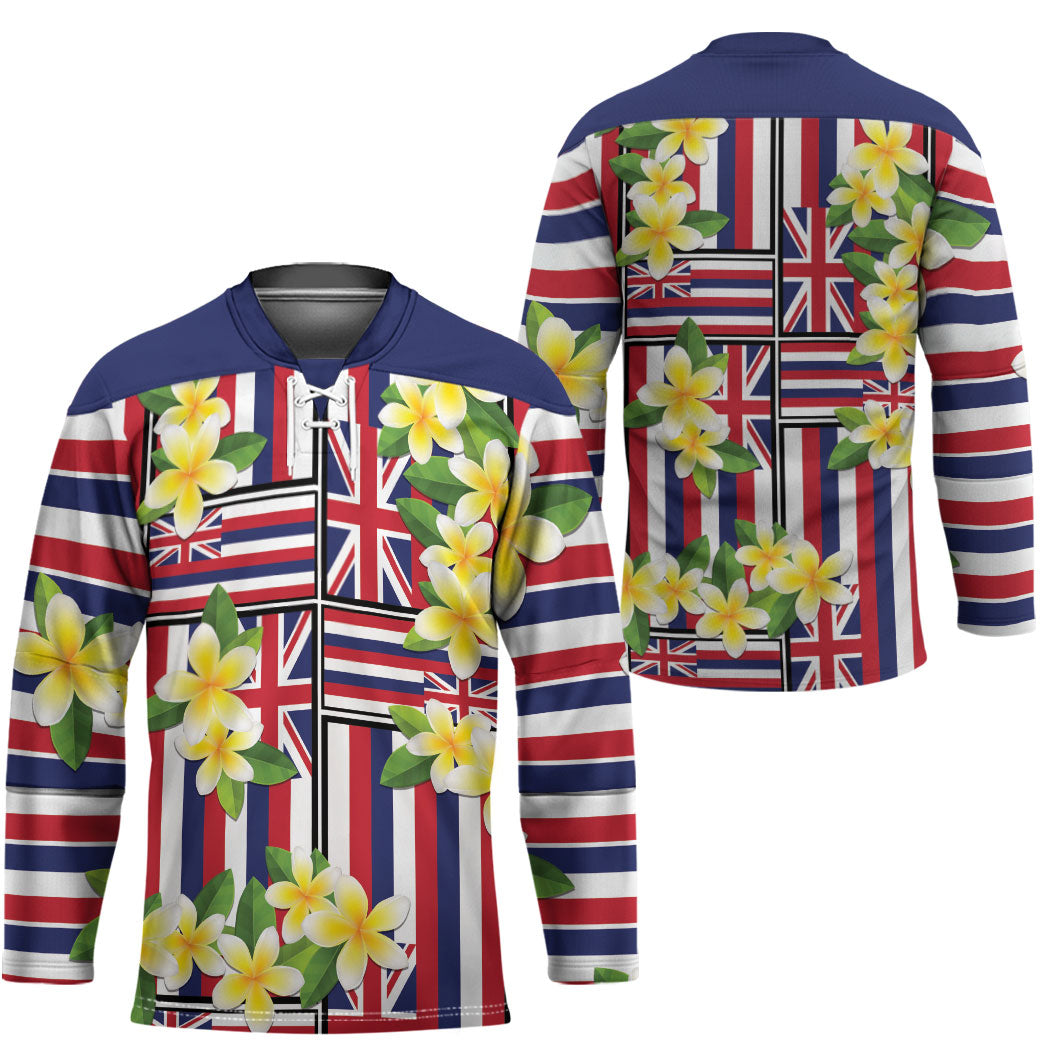 Hawaii Plumeria Lei Hockey Jersey Hawaiian Flag Motif