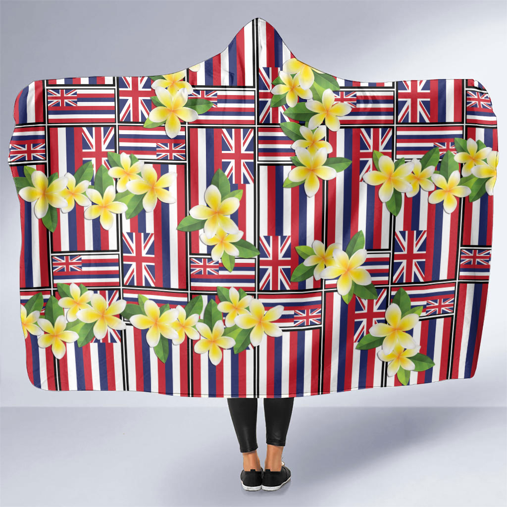 Hawaii Plumeria Lei Hooded Blanket Hawaiian Flag Motif LT9 One Size Red - Polynesian Pride