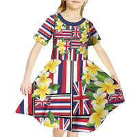Hawaii Plumeria Lei Kid Short Sleeve Dress Hawaiian Flag Motif LT9 - Polynesian Pride