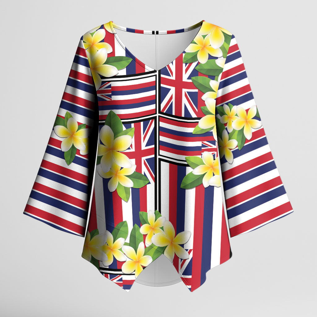 Hawaii Plumeria Lei Kimono Sleeve Blouse Hawaiian Flag Motif LT9 Female Red - Polynesian Pride