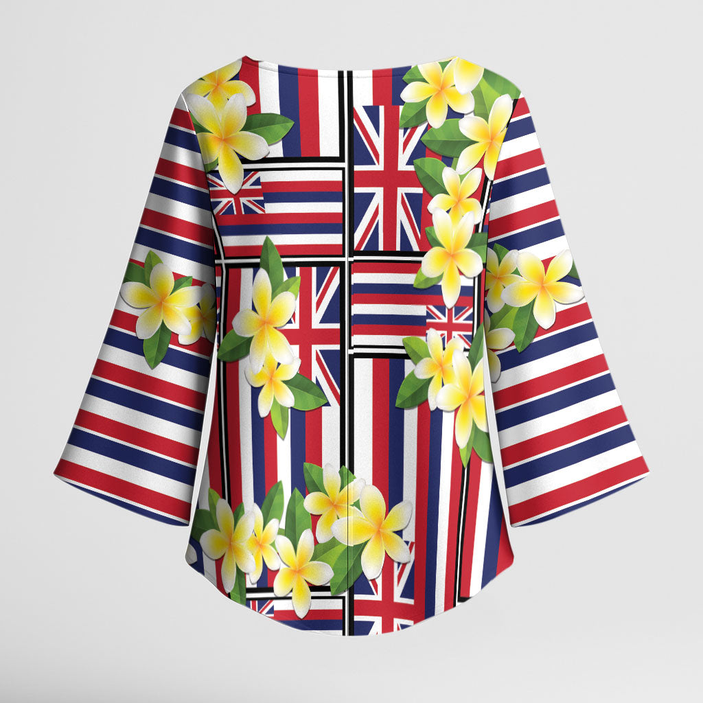 Hawaii Plumeria Lei Kimono Sleeve Blouse Hawaiian Flag Motif