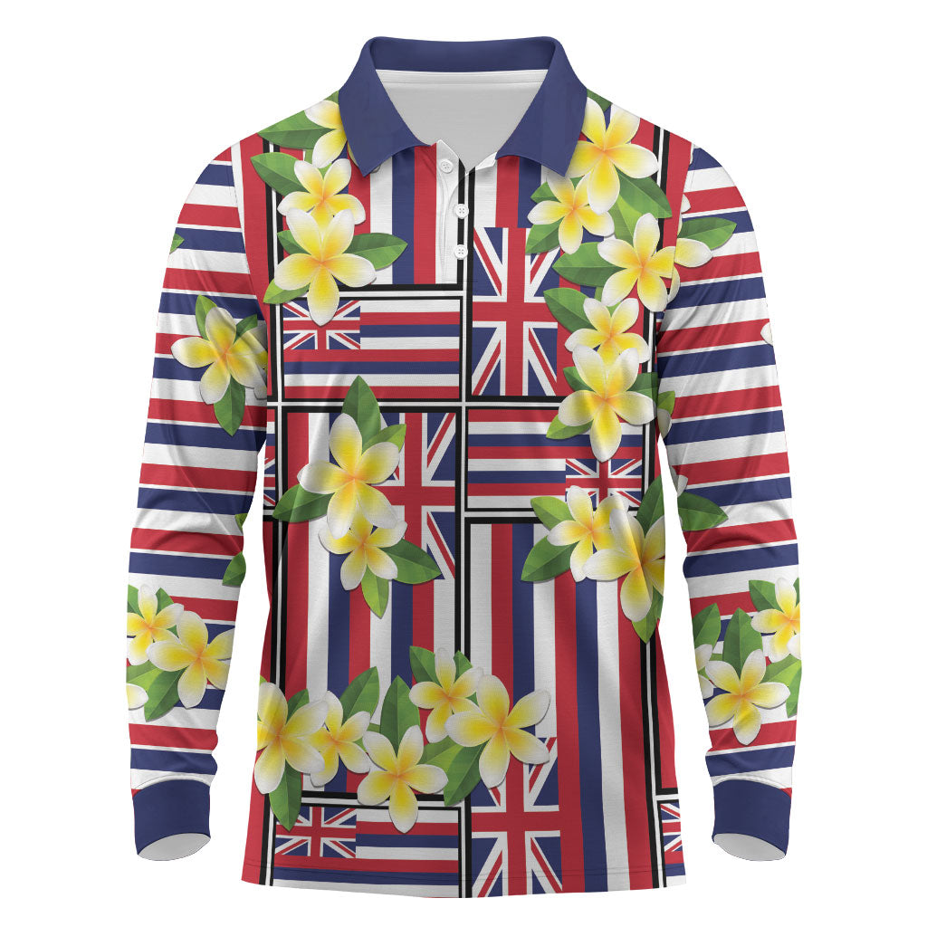 Hawaii Plumeria Lei Long Sleeve Polo Shirt Hawaiian Flag Motif LT9 Red - Polynesian Pride