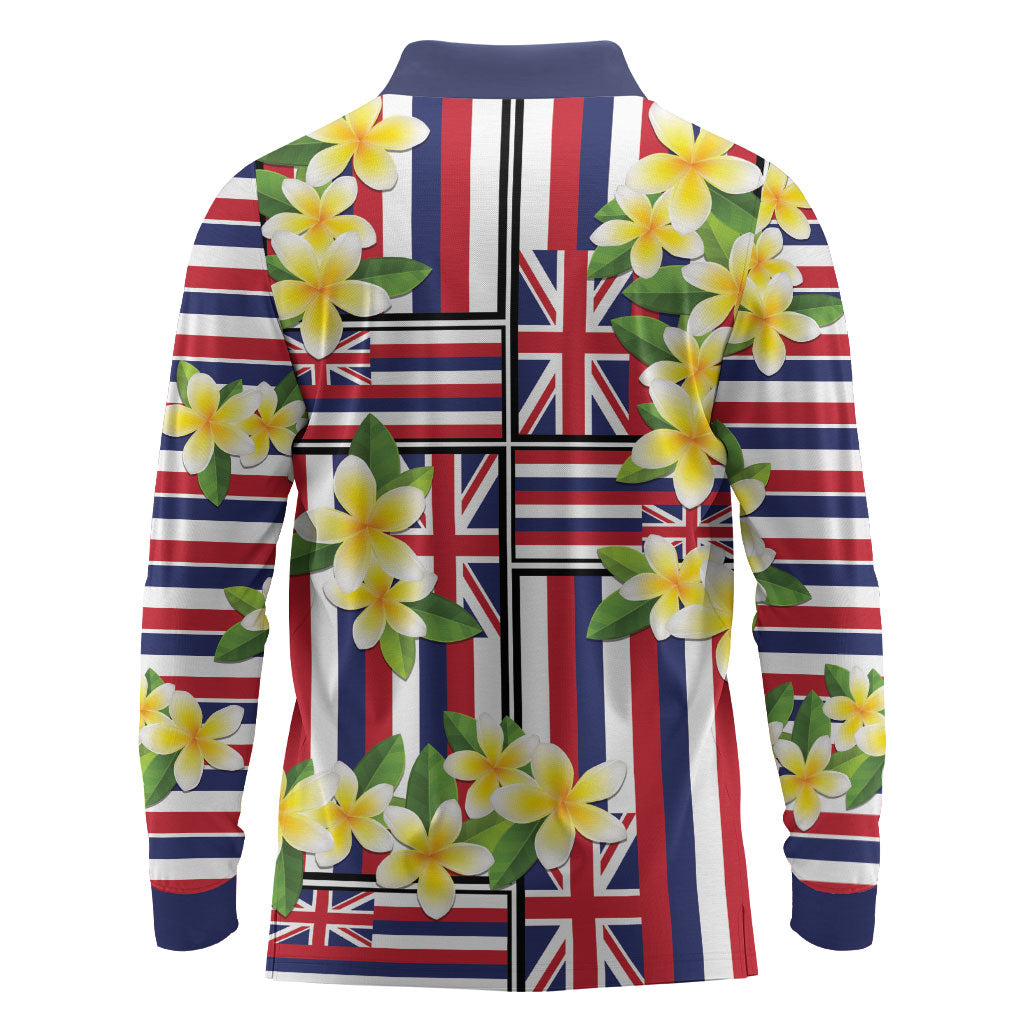 Hawaii Plumeria Lei Long Sleeve Polo Shirt Hawaiian Flag Motif LT9 - Polynesian Pride