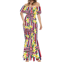 Hawaii Plumeria Lei Mermaid Dress Hawaiian Flag Motif