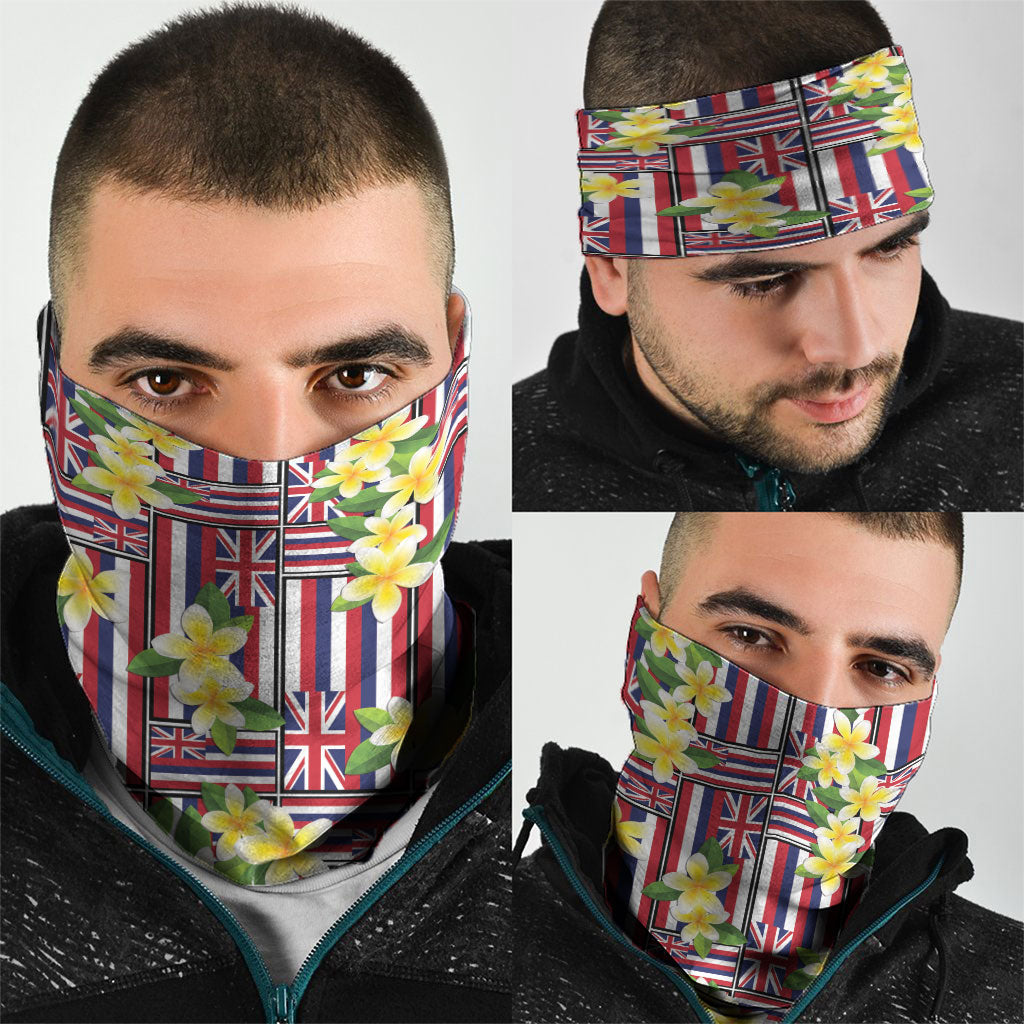 Hawaii Plumeria Lei Neck Gaiter Hawaiian Flag Motif