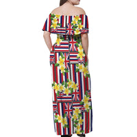 Hawaii Plumeria Lei Off Shoulder Maxi Dress Hawaiian Flag Motif