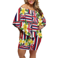 Hawaii Plumeria Lei Off Shoulder Short Dress Hawaiian Flag Motif LT9 Women Red - Polynesian Pride