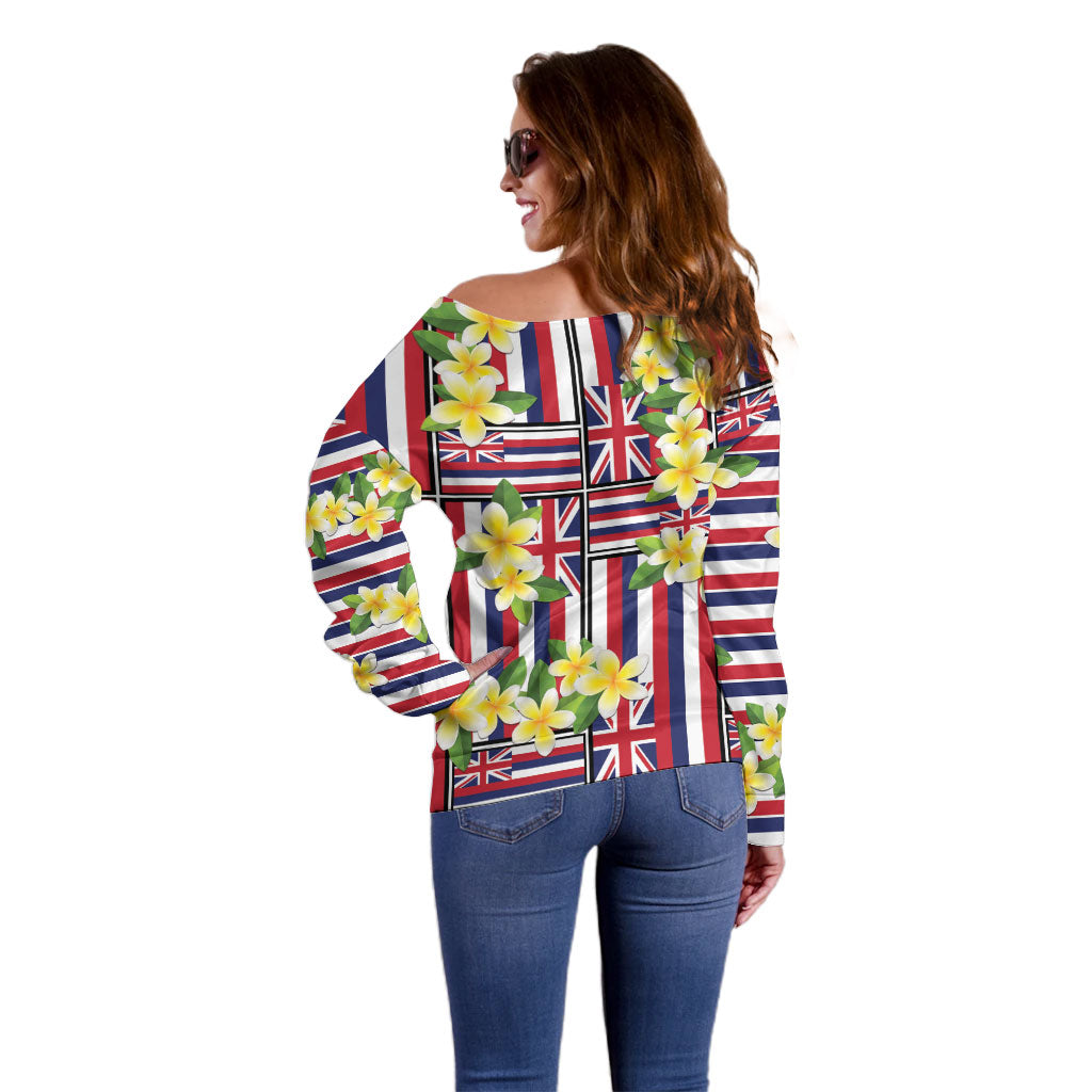 Hawaii Plumeria Lei Off Shoulder Sweater Hawaiian Flag Motif