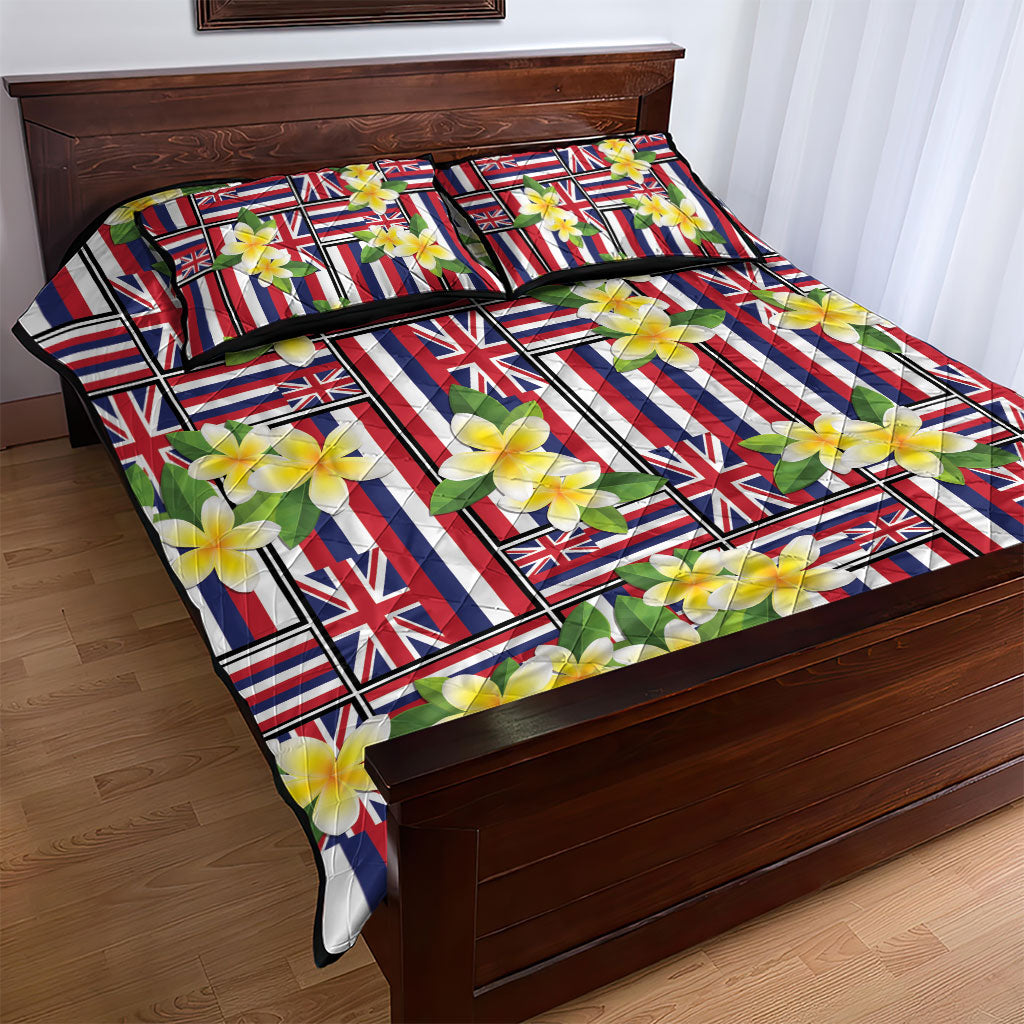 Hawaii Plumeria Lei Quilt Bed Set Hawaiian Flag Motif