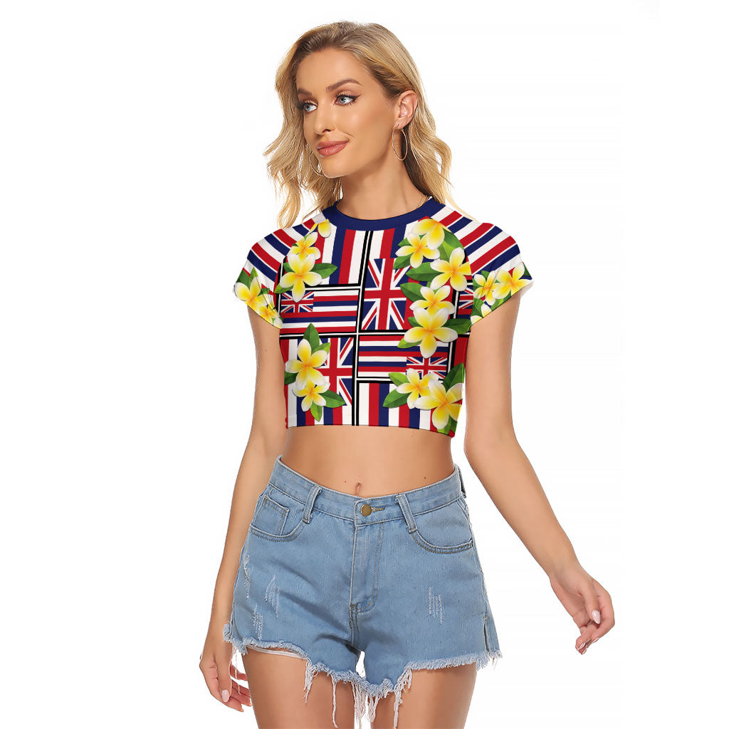 Hawaii Plumeria Lei Raglan Cropped T Shirt Hawaiian Flag Motif