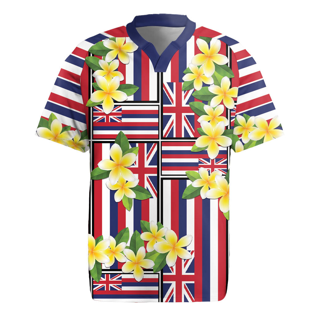 Hawaii Plumeria Lei Rugby Jersey Hawaiian Flag Motif LT9 Red - Polynesian Pride