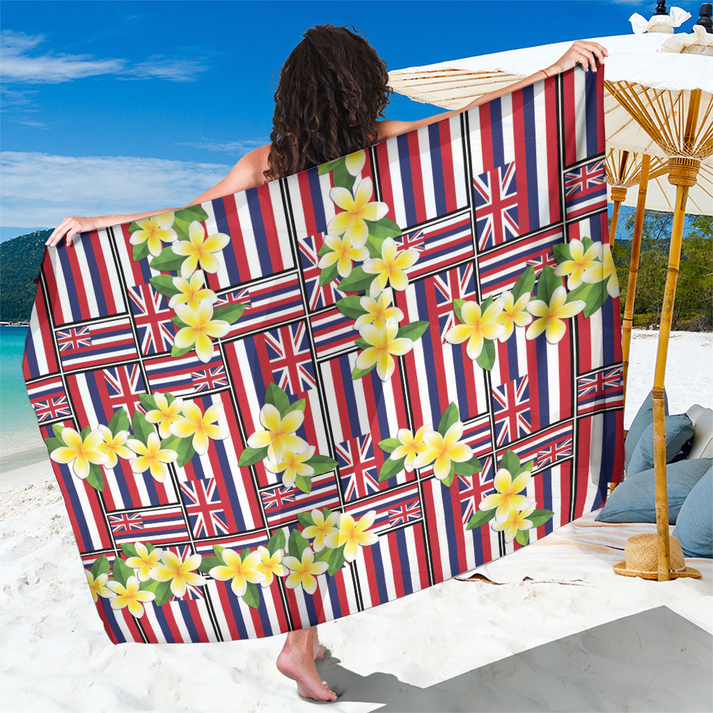 Hawaii Plumeria Lei Sarong Hawaiian Flag Motif LT9 One Size 44 x 66 inches Red - Polynesian Pride