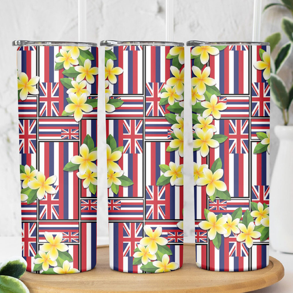 Hawaii Plumeria Lei Skinny Tumbler Hawaiian Flag Motif