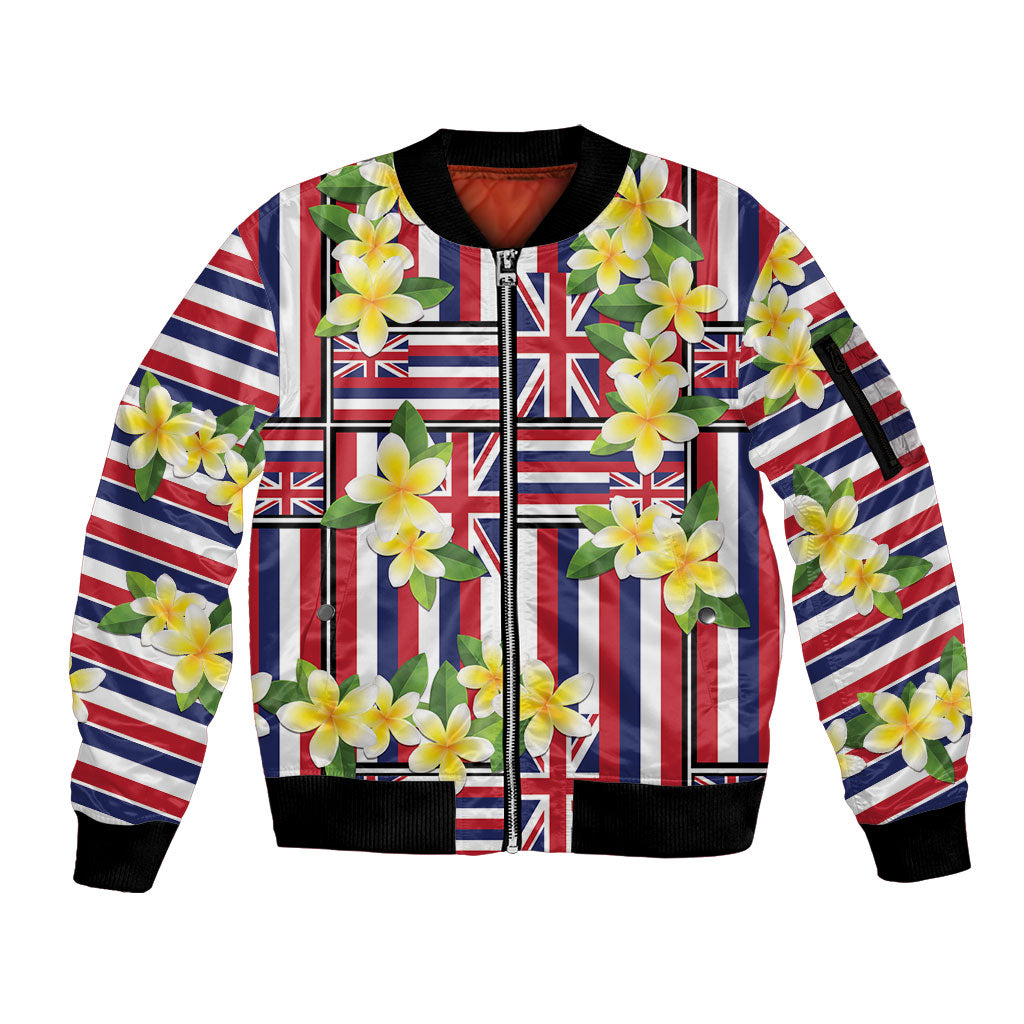 Hawaii Plumeria Lei Sleeve Zip Bomber Jacket Hawaiian Flag Motif LT9 Unisex Red - Polynesian Pride