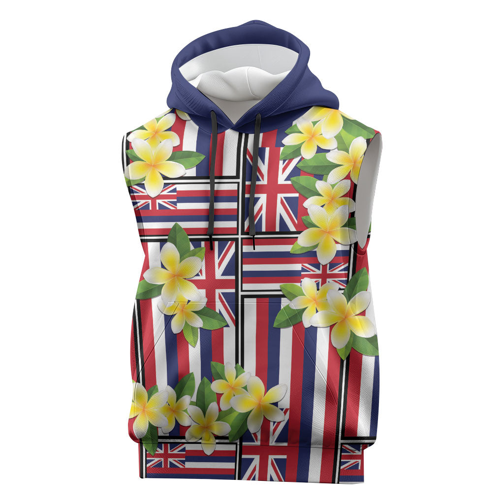 Hawaii Plumeria Lei Sleeveless Hoodie Hawaiian Flag Motif LT9 Red - Polynesian Pride