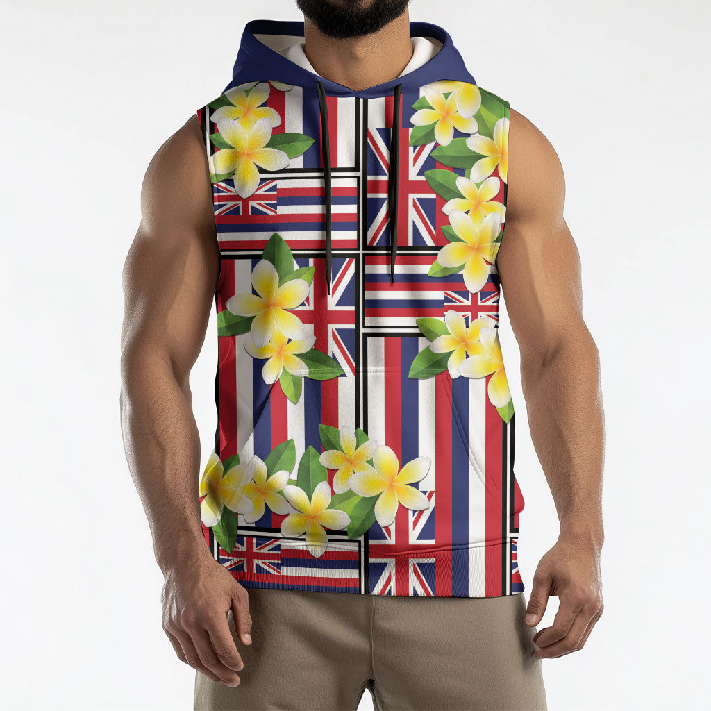 Hawaii Plumeria Lei Sleeveless Hoodie Hawaiian Flag Motif LT9 - Polynesian Pride