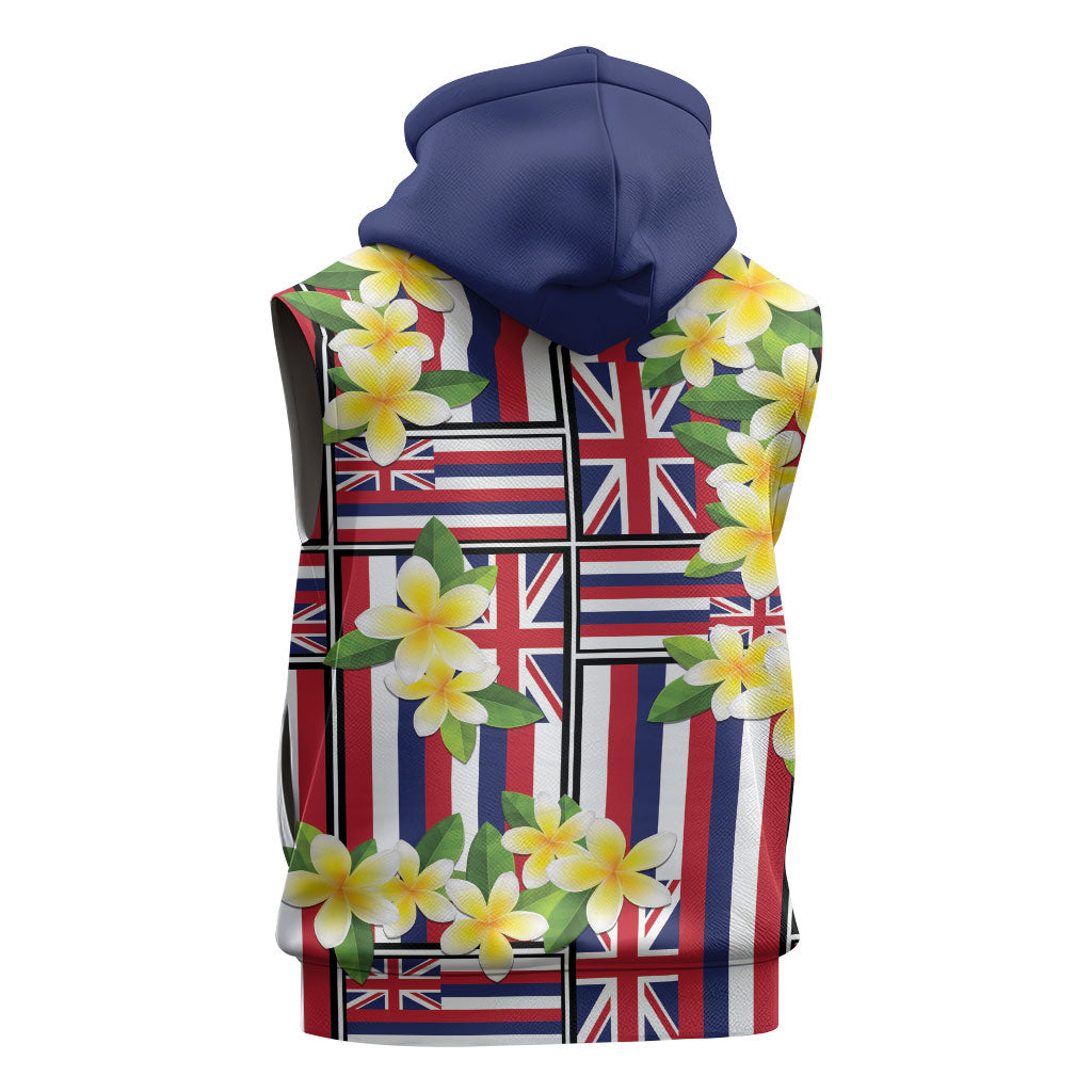 Hawaii Plumeria Lei Sleeveless Zip Hoodie Hawaiian Flag Motif LT9 - Polynesian Pride