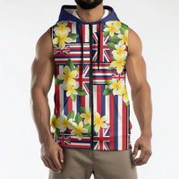 Hawaii Plumeria Lei Sleeveless Zip Hoodie Hawaiian Flag Motif LT9 - Polynesian Pride