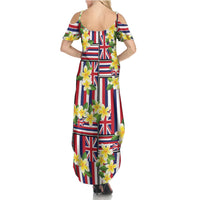 Hawaii Plumeria Lei Summer Maxi Dress Hawaiian Flag Motif