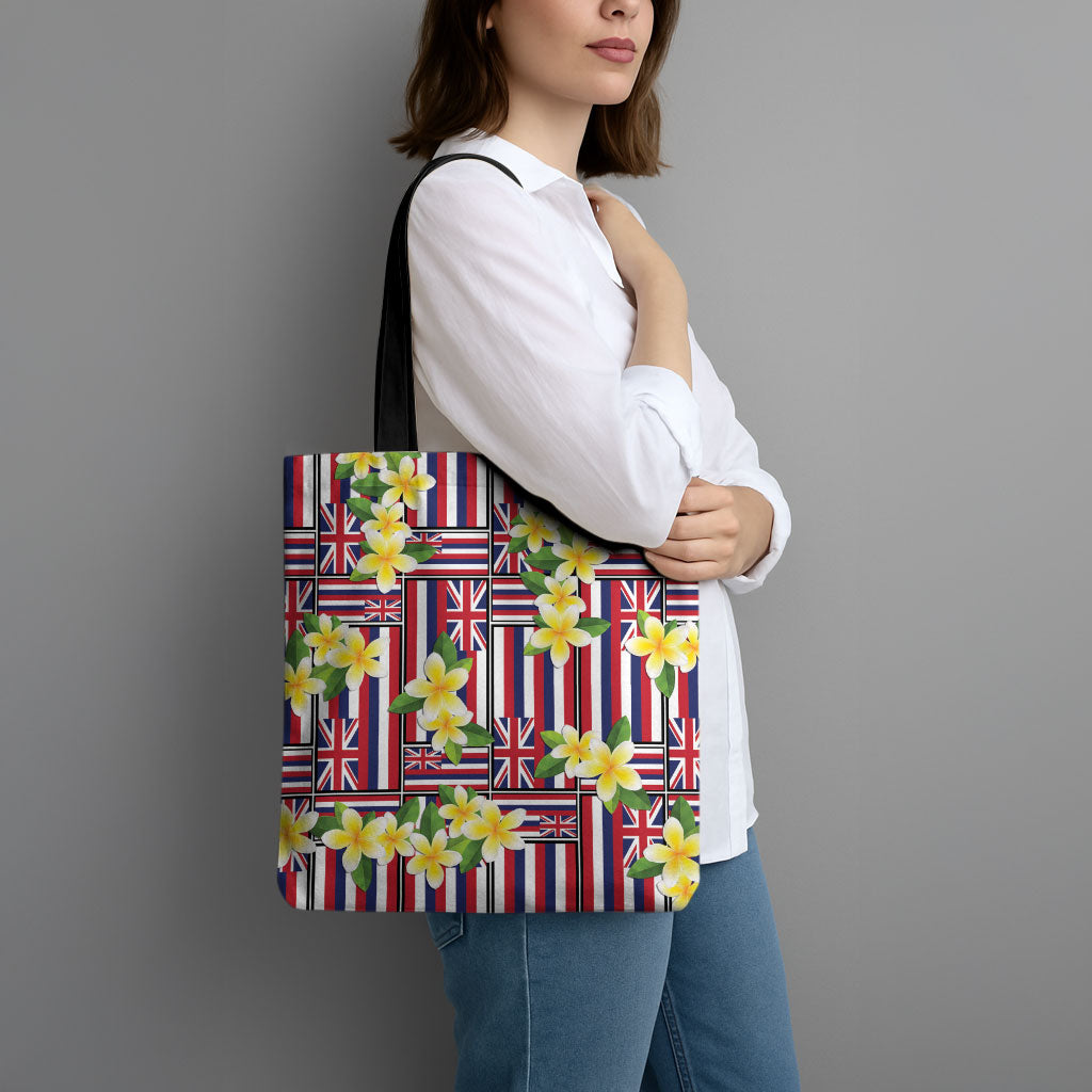 Hawaii Plumeria Lei Tote Bag Hawaiian Flag Motif