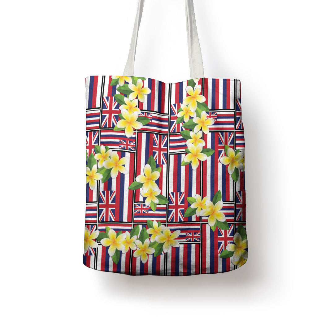 Hawaii Plumeria Lei Tote Bag Hawaiian Flag Motif
