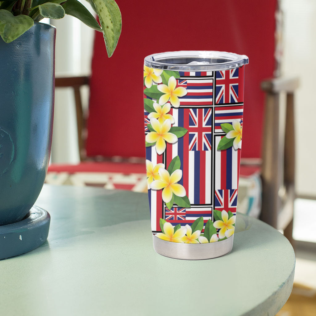 Hawaii Plumeria Lei Tumbler Cup Hawaiian Flag Motif