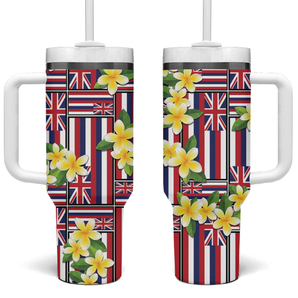 Hawaii Plumeria Lei Tumbler With Handle Hawaiian Flag Motif LT9 One Size: 40 oz Red - Polynesian Pride