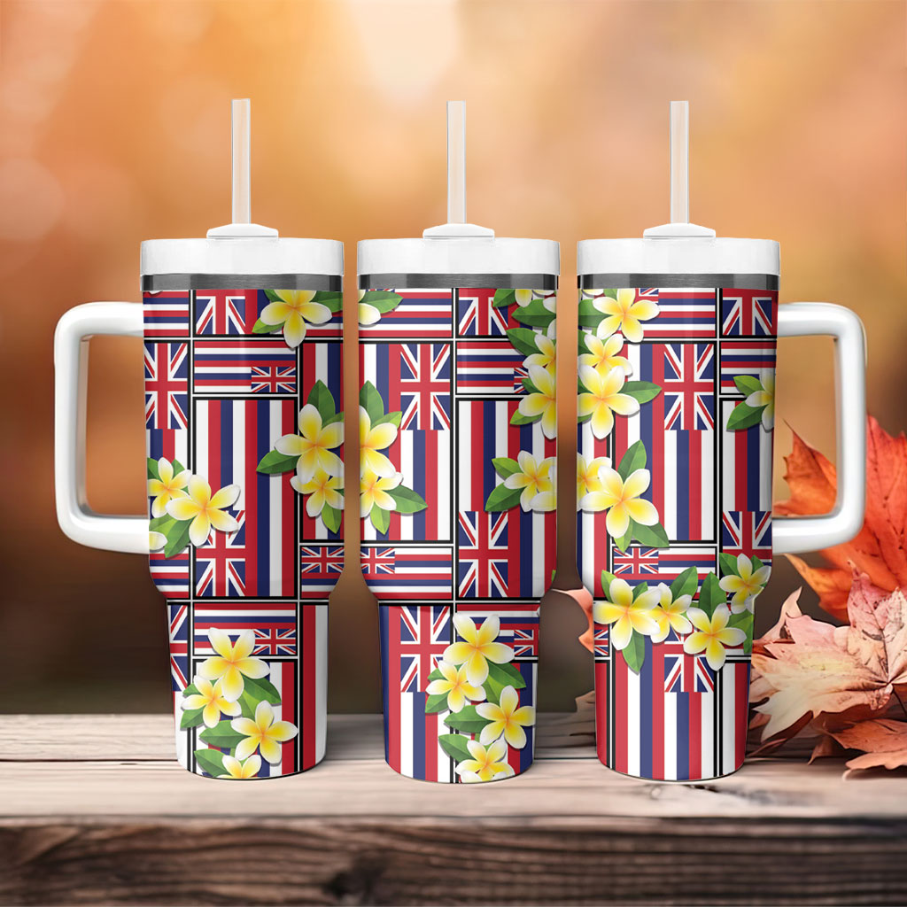 Hawaii Plumeria Lei Tumbler With Handle Hawaiian Flag Motif