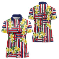 Hawaii Plumeria Lei Women Polo Shirt Hawaiian Flag Motif LT9 - Polynesian Pride