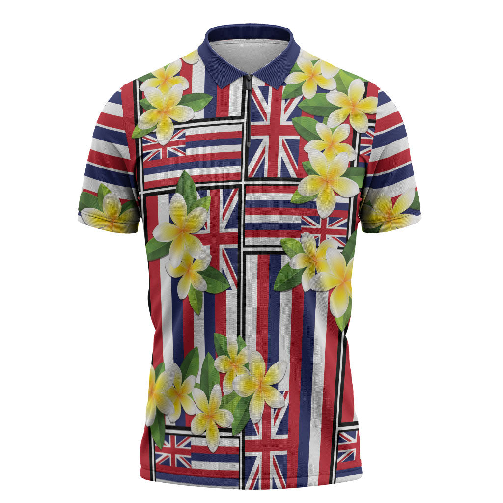 Hawaii Plumeria Lei Zipper Polo Shirt Hawaiian Flag Motif LT9 Red - Polynesian Pride
