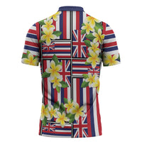 Hawaii Plumeria Lei Zipper Polo Shirt Hawaiian Flag Motif