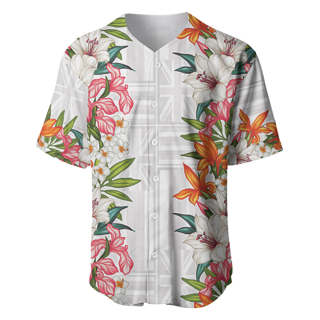 Hawaii Tropical Twist Lei Baseball Jersey Hawaiian Flag Motif LT9 White - Polynesian Pride
