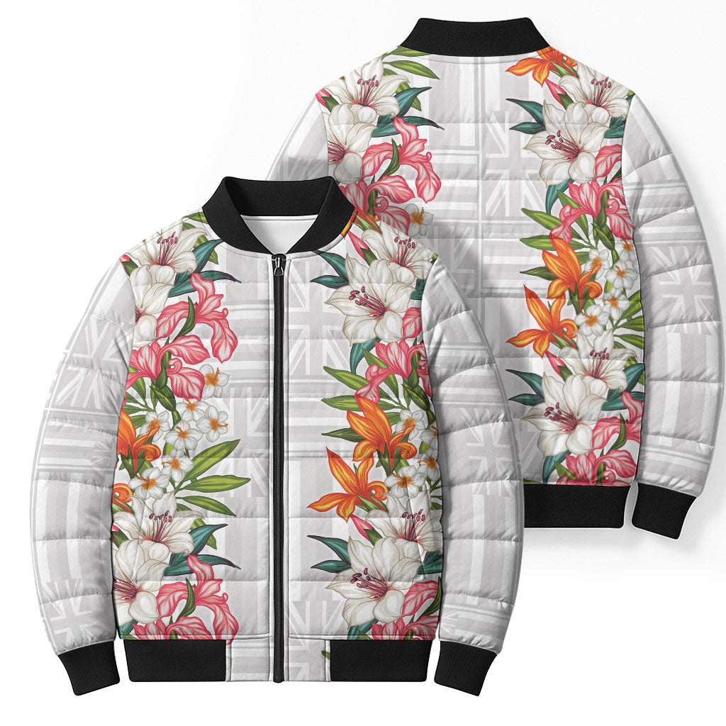 Hawaii Tropical Twist Lei Bomber Puffer Jacket Hawaiian Flag Motif