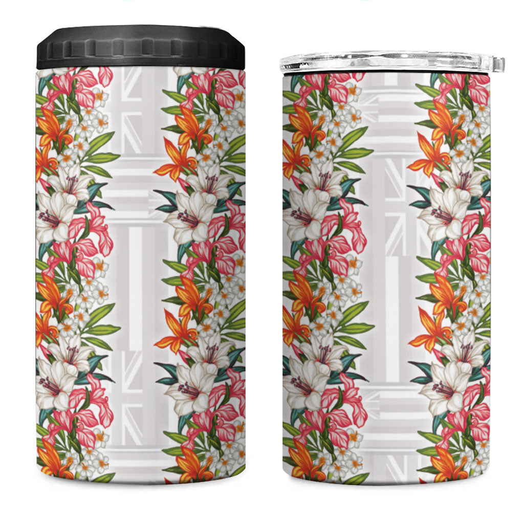 Hawaii Tropical Twist Lei 4 in 1 Can Cooler Tumbler Hawaiian Flag Motif LT9 One Size: 16 oz White - Polynesian Pride
