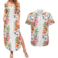 Hawaii Tropical Twist Lei Couples Matching Summer Maxi Dress and Hawaiian Shirt Hawaiian Flag Motif