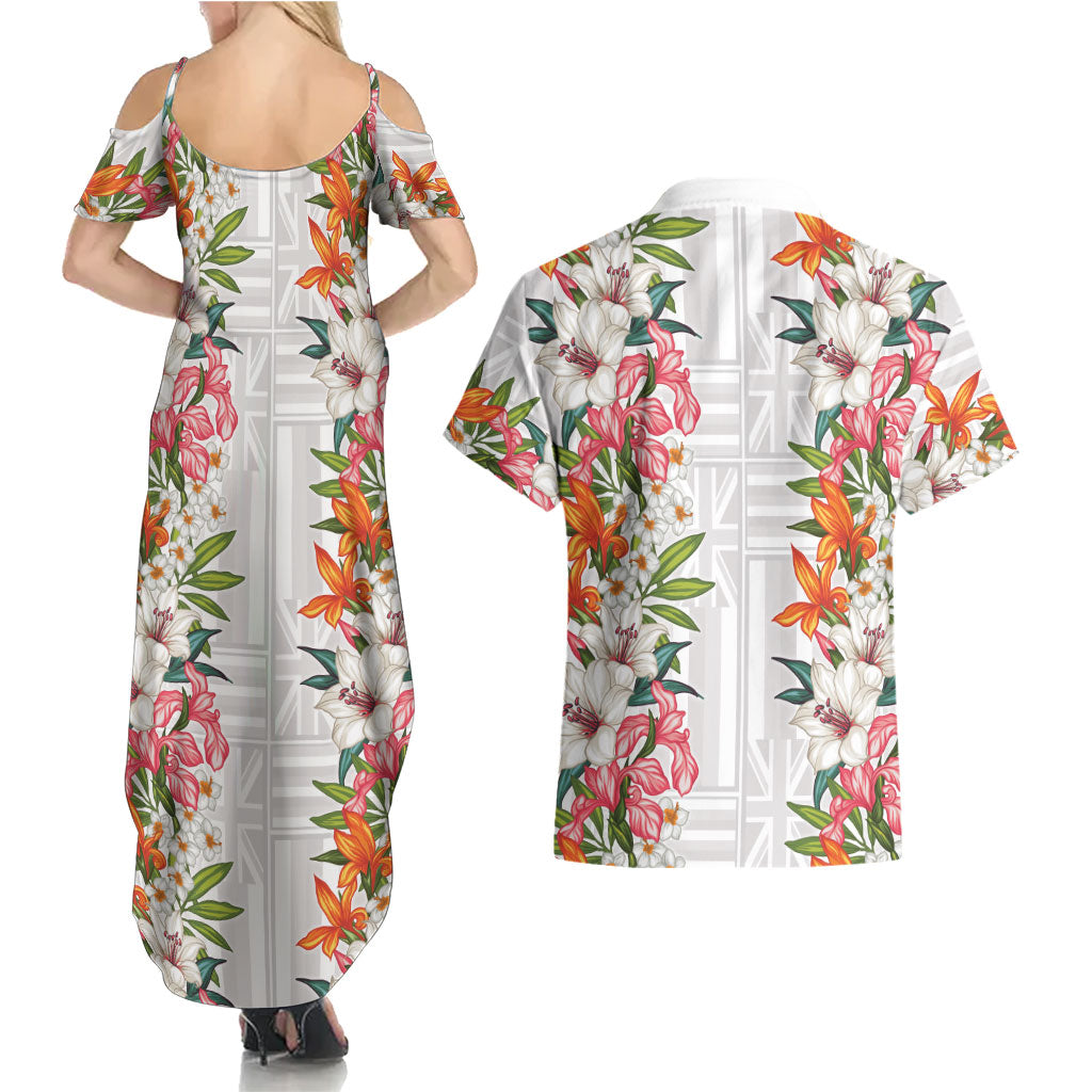 Hawaii Tropical Twist Lei Couples Matching Summer Maxi Dress and Hawaiian Shirt Hawaiian Flag Motif
