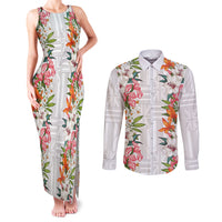 Hawaii Tropical Twist Lei Couples Matching Tank Maxi Dress and Long Sleeve Button Shirt Hawaiian Flag Motif