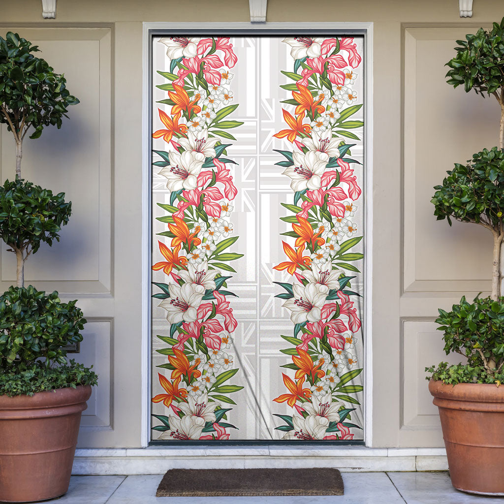 Hawaii Tropical Twist Lei Door Cover Hawaiian Flag Motif LT9 White - Polynesian Pride