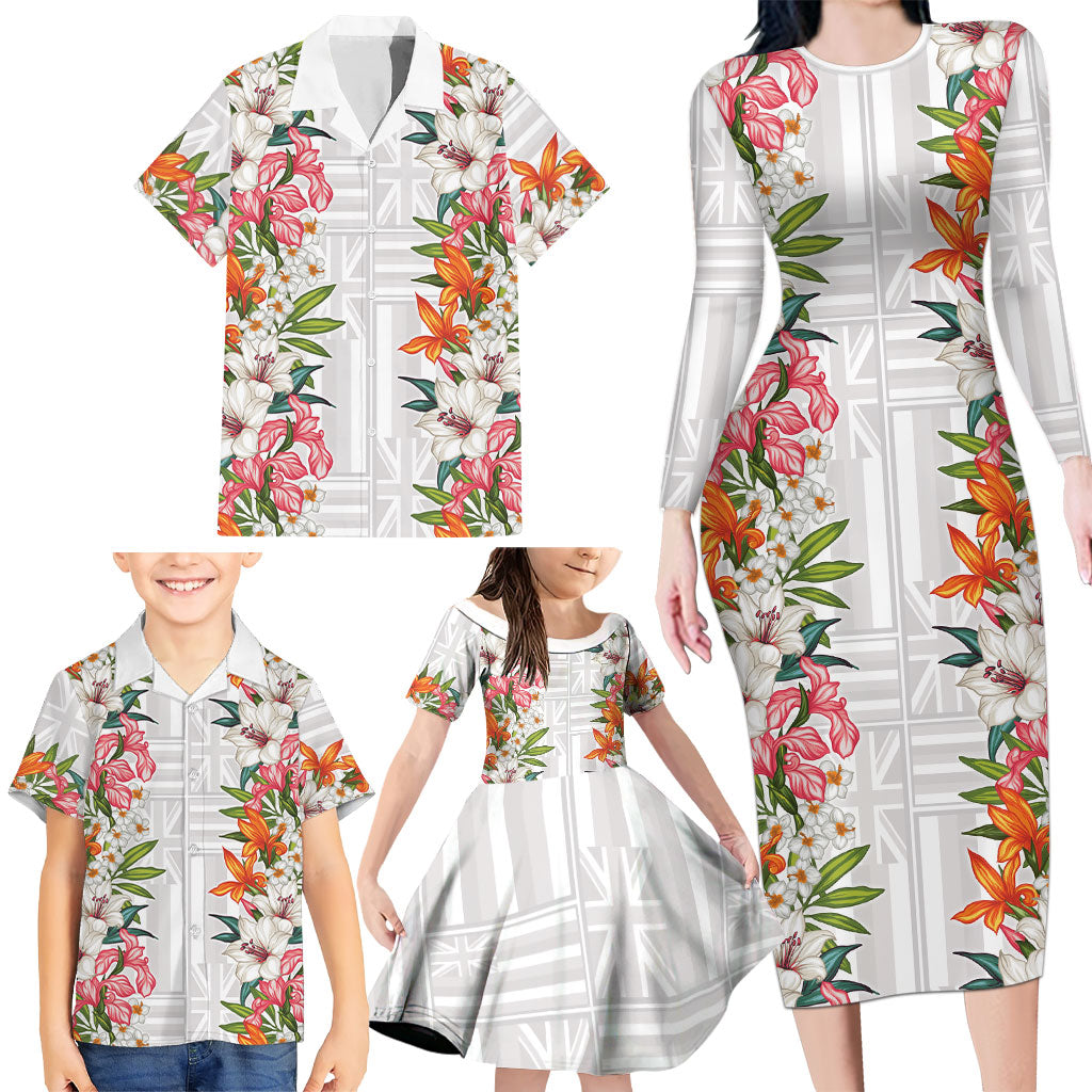Hawaii Tropical Twist Lei Family Matching Long Sleeve Bodycon Dress and Hawaiian Shirt Hawaiian Flag Motif LT9 - Polynesian Pride
