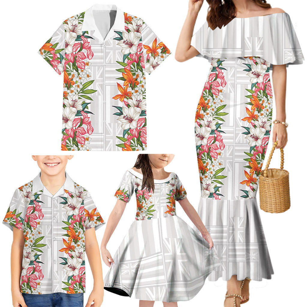 Hawaii Tropical Twist Lei Family Matching Mermaid Dress and Hawaiian Shirt Hawaiian Flag Motif LT9 - Polynesian Pride
