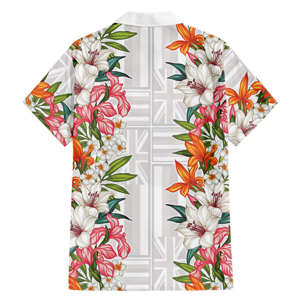 Hawaii Tropical Twist Lei Family Matching Off The Shoulder Long Sleeve Dress and Hawaiian Shirt Hawaiian Flag Motif