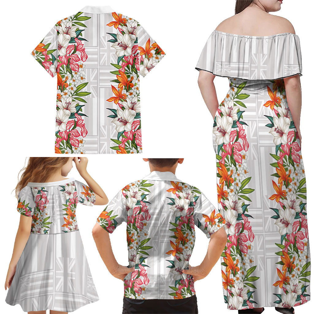 Hawaii Tropical Twist Lei Family Matching Off Shoulder Maxi Dress and Hawaiian Shirt Hawaiian Flag Motif