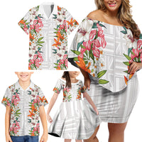 Hawaii Tropical Twist Lei Family Matching Off Shoulder Short Dress and Hawaiian Shirt Hawaiian Flag Motif