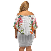 Hawaii Tropical Twist Lei Family Matching Off Shoulder Short Dress and Hawaiian Shirt Hawaiian Flag Motif