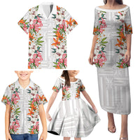 Hawaii Tropical Twist Lei Family Matching Puletasi and Hawaiian Shirt Hawaiian Flag Motif