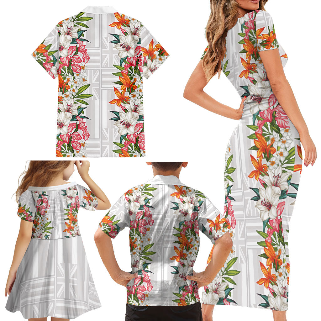 Hawaii Tropical Twist Lei Family Matching Short Sleeve Bodycon Dress and Hawaiian Shirt Hawaiian Flag Motif