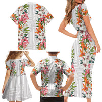 Hawaii Tropical Twist Lei Family Matching Short Sleeve Bodycon Dress and Hawaiian Shirt Hawaiian Flag Motif