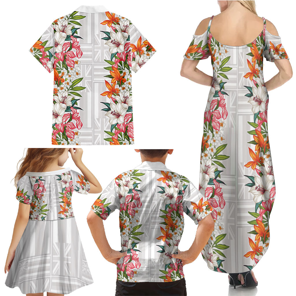 Hawaii Tropical Twist Lei Family Matching Summer Maxi Dress and Hawaiian Shirt Hawaiian Flag Motif