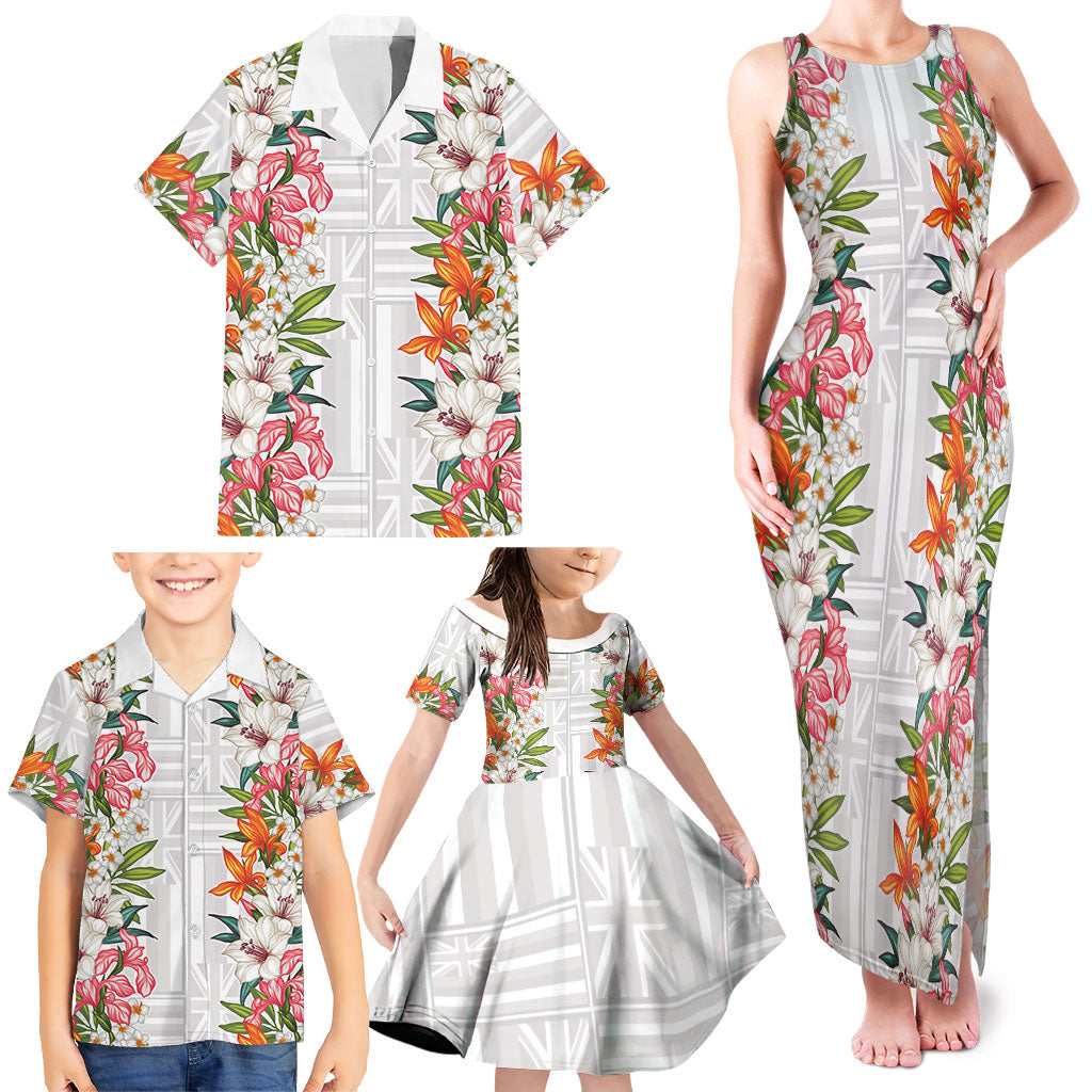 Hawaii Tropical Twist Lei Family Matching Tank Maxi Dress and Hawaiian Shirt Hawaiian Flag Motif
