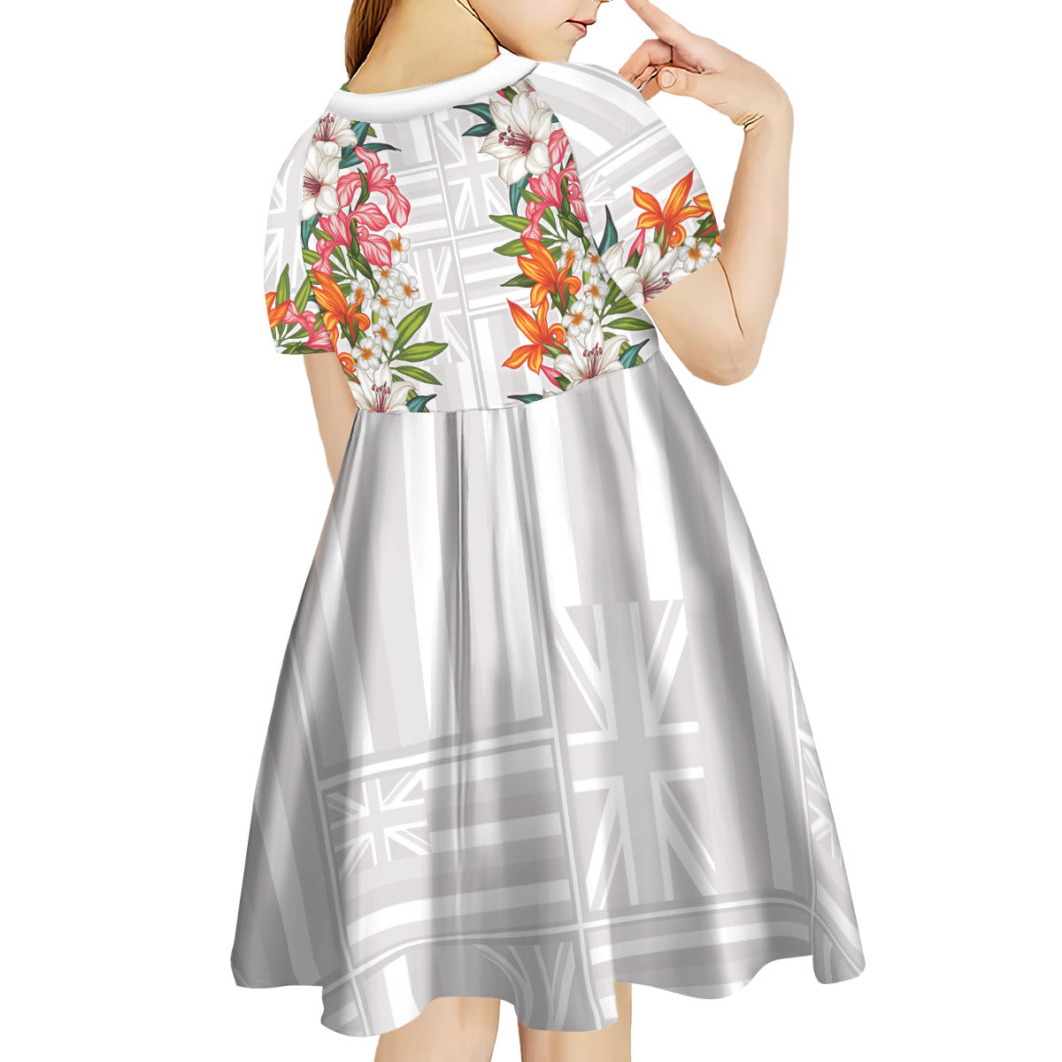 Hawaii Tropical Twist Lei Kid Short Sleeve Dress Hawaiian Flag Motif LT9 - Polynesian Pride